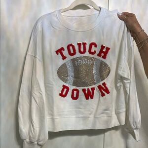 White touchdown sequin football graphic pullover bling sweatshirt